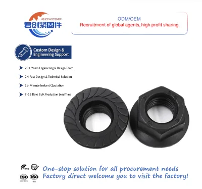 DIN 6923/6177 Metric Fine-Thread Flange Nuts Grade 8/10 Black-Oxidized with Serrations M3M20
