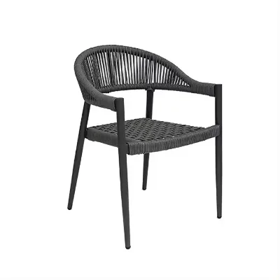 Commercial Furniture Outdoor Rope Woven Dining Chair Garden Stackable Chair for All Weather