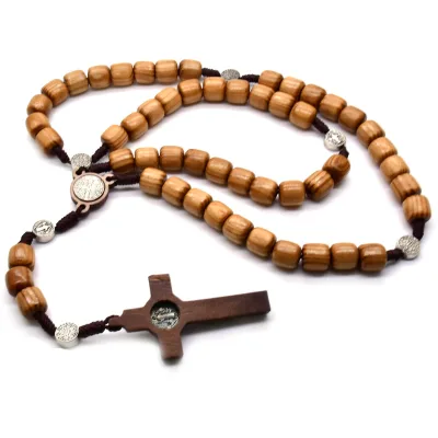 New Pillar Easter Natural Pine Rosary Custom Cross Necklace