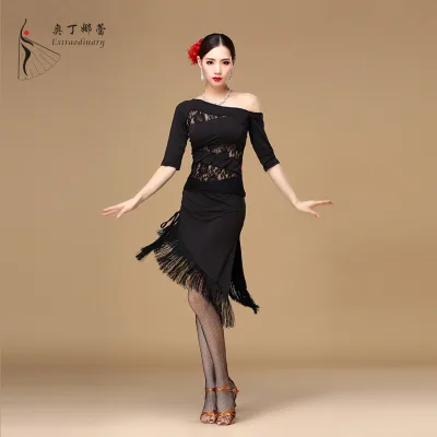 Professional Black and Red Latin Dance Dress for Women
