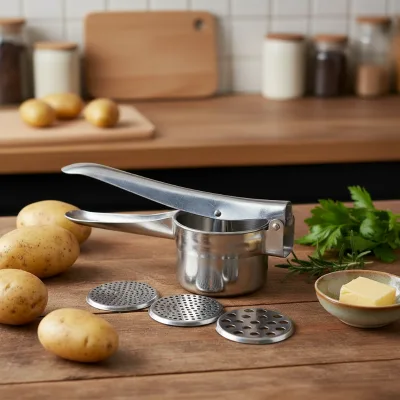 Stainless Steel Eco-Friendly Sustainable Silver Potato Ricer Manual Masher Fruit Vegetables Baby Food 3 Interchangeable Discs