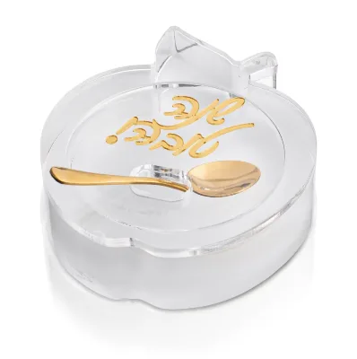 Custom Acrylic Beautiful Lucite Floating Apple Honey Dish Die-Cut Apple Honey Dish with Golden Spoon