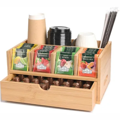 NEW Tea Bag Organizer, Bamboo Tea Organizers and Storage, Tea Box Organizer Storage Box with Drawer