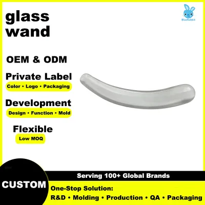 Glass Dildo Yoni Wand Curved Crystal Clear G-Spot Massager Women Temperature Play Tantric Crystal Dildo BlueRabbit Wholesale OEM