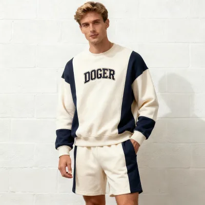 Doger Custom Embroidery Casual Comfortable Cotton Hoodie Street Man's Sweatshirts Color Block Hooded Sweatsuit Set Man