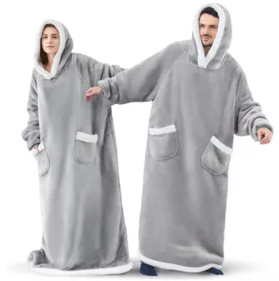 Direct From China High Quality Oversized Hooded Sherpa Blanket Non-Toxic Wearable in Winter with Custom Logo Super Soft