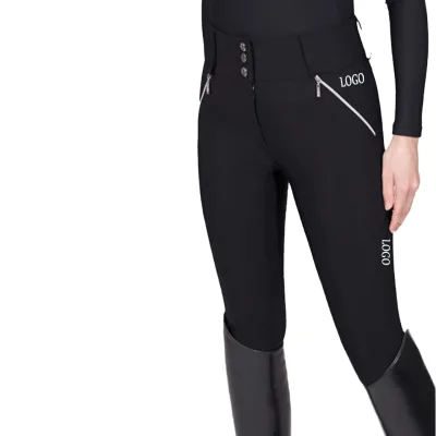 Professional Eco-Friendly Equestrian Breeches Women 3-Button High Waist Silicone Grip Horse Riding Pants Rhinestone Zipper Tight