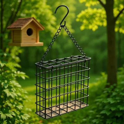 In Stock Square Bird Cage Outdoor Wire Mesh Hanging Chain Hummingbird Feeder for Birds