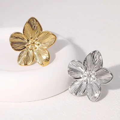 Wholesale Women Finger Jewelry  Vintage French High-End Floral Unique Adjustable Open Gold Plated Stainless Steel Rings
