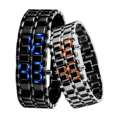 Unisex Luxury LED Display Electronic Wristwatch Novel Red Blue LED Lava Dial Case Buckle Clasp Smart Sport Watch for Men Women