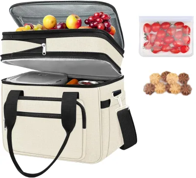 Outdoor Party Double Layer Satchel Portable Bag Big Volume Leakproof Outer Oxford Cloth Picnic Bag