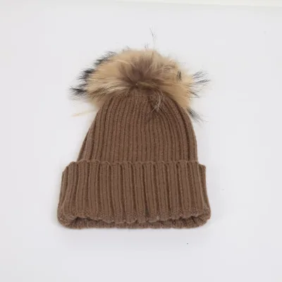 Cute winter mom women baby kids crochet knitted hat fur bobble ball pompom beanies hat