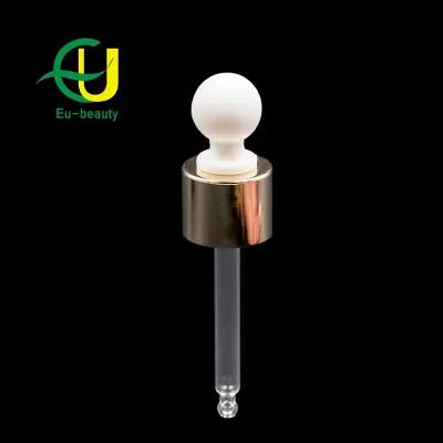 New Design 18/410 Shiny Sliver Aluminum-Plastic Glass Pipette Dropper Cap Lid With Ball Shape Silicone Bulb