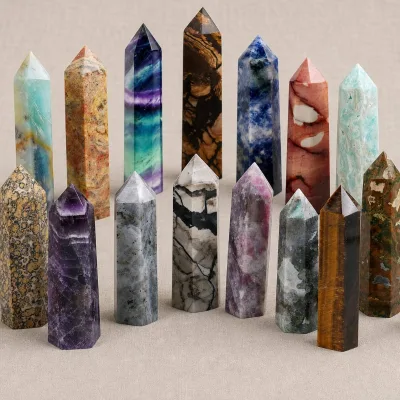 Wholesale Natural Crystal Point Hexagonal Gemstone Tower Polished Fluorite Tiger Eye Sodalite Obelisk Wand for Home Decor Gift