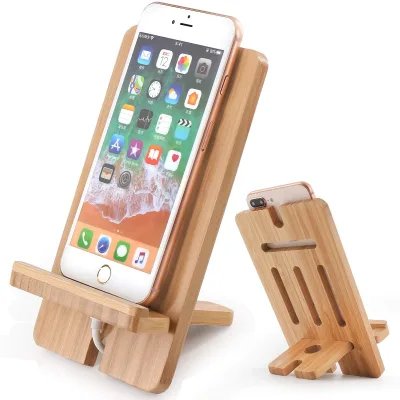 2024 New Cell Phone Tablet Stand Bamboo Wood Smart Phone Desktop Charging Dock Holder