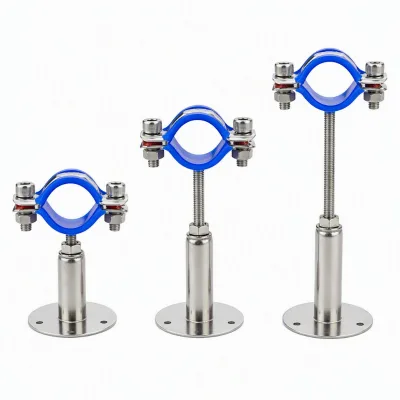 Adjustable Pipe Support Stainless Steel 304 M8 Rod Height 30-300mm Pipe OD 12-168mm Free Sample in Stock
