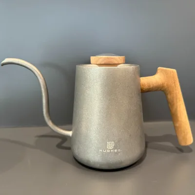 Modern Retro Stainless Steel Pour-Over Coffee Maker With Wood Handle Lid & Thermometer Convenient for Outdoor Camping Kitchen