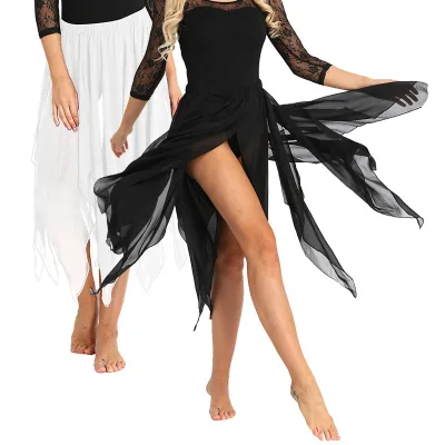 Women13 Panel Chiffon Side Split Asymmetric Belly Dance Skirts Adult Performance Wear Latin Dance Skirt