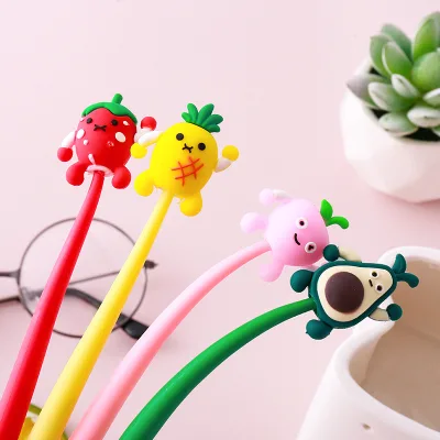 Cute Expression Fruit Rickety Neutral Gel Pen 1.0mm Liquid Ink Creative Stationery Student Prize Gift Wholesale Glitter