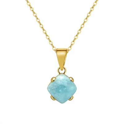 Hot Selling Natural Aquamarine Crystal Pendant Necklace for Women 925 Sterling Silver Square Cut Necklace Gemstone Jewellery