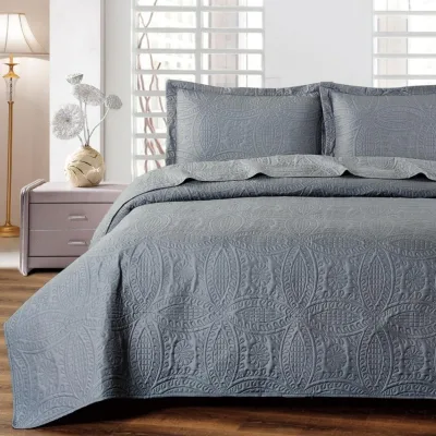 Luxury Queen and King Printed Solid Color Quilted Bedspread Coverlet Set