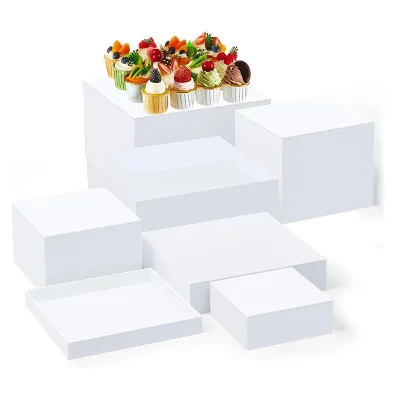 Factory Wholesale Multi-Size White Acrylic Cube Display Riser Set for Dessert Cake Figurine Wedding Party Decor