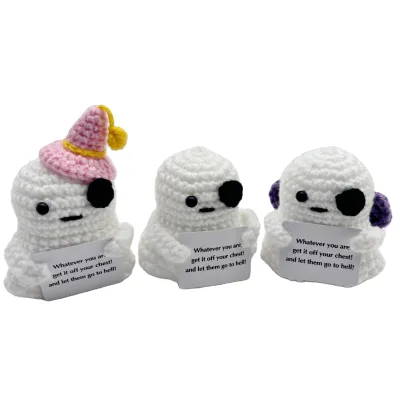 Customizable New Hand-knitted Small Doll Hand-crochet Christmas Halloween Positive Energy Ghost Emotional Fun Keychain Pendant