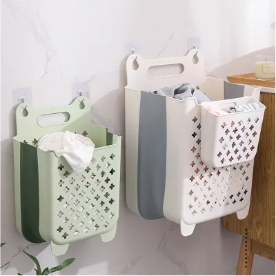 Wall-Mounted Foldable Laundry Basket Hamper for Bathroom Shower Dirty Clothes Storage Large Capacity Plastic Clothing Organizer