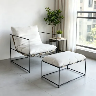 Simple Design Nordic-style Single Lounge Chair with Footrest,for Garden Outdoor Balcony
