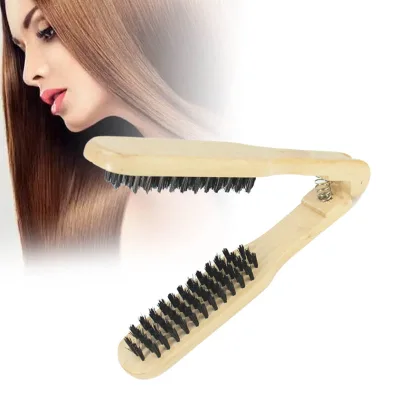 New Arrival V Shape Wood Splint Comb Women Straightening Hair Brush Anti-static Dual-Brush Comb