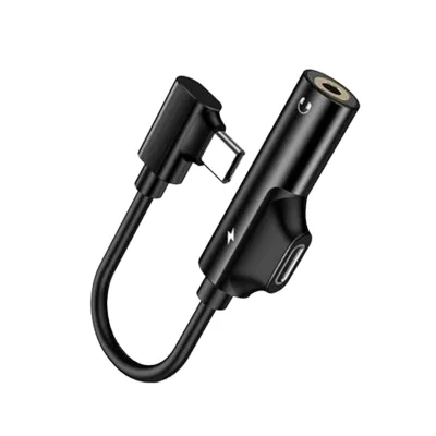 L Shape Angle USB Type C 2 in 1 USB  to 3.5mm Audio Power Charger Cable Adapter for Music and Charging Two-in-one