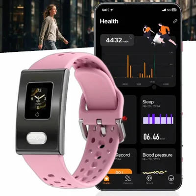 Wholesale ETQ14 Health Bracelet 0.56" TFT Display ECG SpO2 BP Temperature Auto Monitor IP67 Waterproof Stainless Steel Band