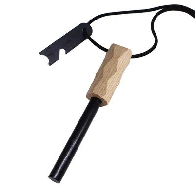 Ergononmic Handcrafted Wood Handle Thick Fire Starter Steel Ferro Rod with Multi-Tool Striker