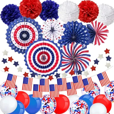 Hot Sale Independent Day 4th of July Balloons Banners Flags Decorations Patriotic Red White Blue Memorial Day Party Decor