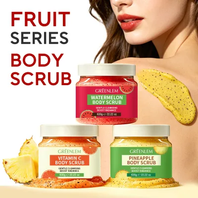 Greenlem Gentle Fruit Body Scrub Argan Oil Sugar Exfoliating Cream Lemon Fragrance Natural Extracts Moisturizing Deep Cleansing