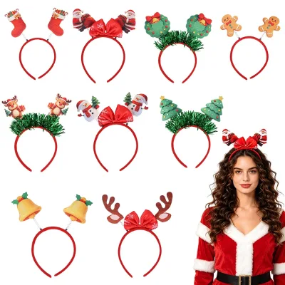 Festive Christmas Headband with Red Satin Bow and Plush Santa Claus for Holiday Party Costume Hair Accessory Women
