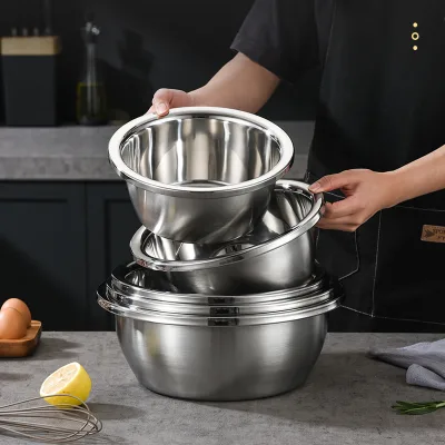 Large Stainless Steel Bowl and Colander Set Fruit and Vegetable Basin Round Salad Bowl