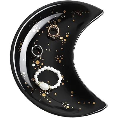 Modern Accent Semi Moon Shaped Ceramic Ring Earrings Trinket Dish