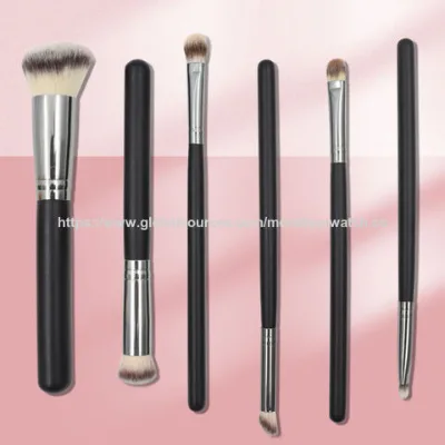Personalized makeup brush set with wood handle and black brushes