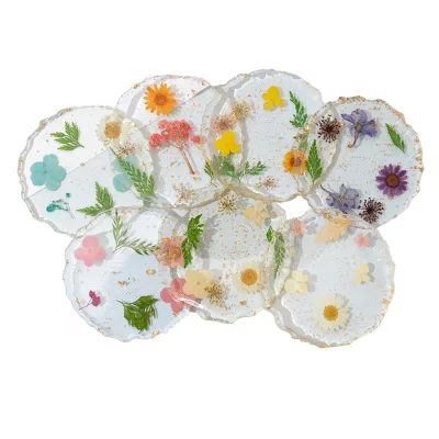 Wholesale Epoxy Resin Drink Coasters Round Floral UV Printing Artificial Iris Heat Resistant Anti Burn Waterproof Custom Gift