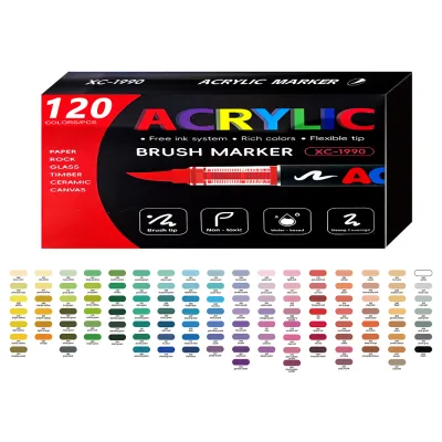 Automatic Ink Control Waterproof Acrylic Paint Pens 120 Standard Colors Whiteboard Markers Set