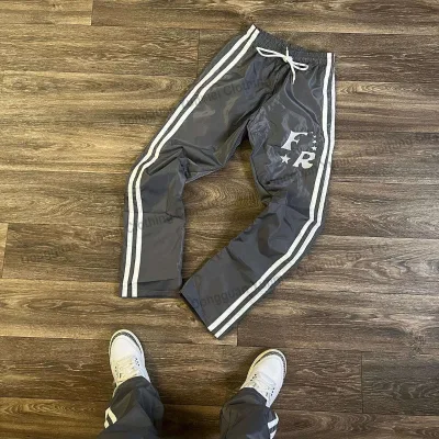 Custom Embroidered Side Stripes Elastic Waist Track Pants Street Wear Straight Leg Trousers High Quality for Men Nylon Pants