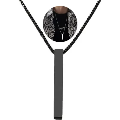 European and American Jewelry Smooth Engraving Lovers Pendant Rectangular Pendant Necklace Wholesale