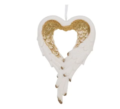 Ceramic Angel Wing Wrapped in Angel's Wings Heart Gilded Gold 4 X 6.5 Inch Porcelain Holiday Tree Ornament