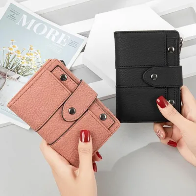 Multi Card Position Button Student Wallet Korean Style Retro Frosted Lyche Grain zero Wallet