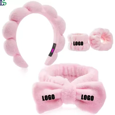 Custom Embroidery LOGO Hair Band Bow Headband to Wash Face for Women Makeup Spa Microfiber Bowtie Shower Headbands