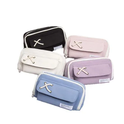 Eco Friendly Canvas Pencil Pouch with Rope Cross Design Fit for Eco Conscious Students' School Supplies Storage