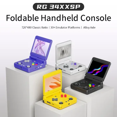 RG34XXSP Retro Foldable Clamshell Handheld Game Console Wireless Multiplayer 3.4inch 720p Display 64GB Storage Supports 30+ Game
