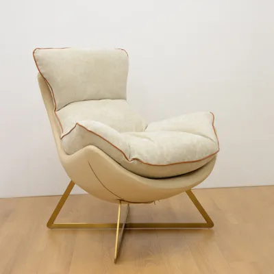 Shell Chair Gold Cross-base Contrast Piping Wingback High Back Plush Padded Beige Luxury Accent for Living Room Bedroom