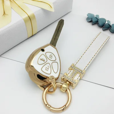 Gold Silver Edge Tpu Car Key case Shell Cade Cover Fob with Bling Keychain